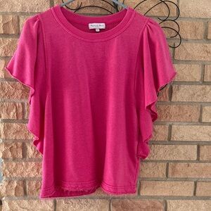 Michael Stars Hot Pink Ruffle Sleeve Sweatshirt